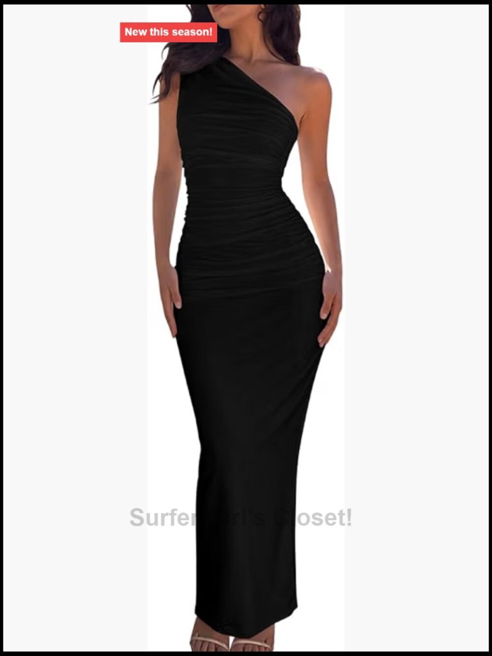 Women's One Shoulder Ruched Bodycon Maxi Dress Sleeveless Side Pocket